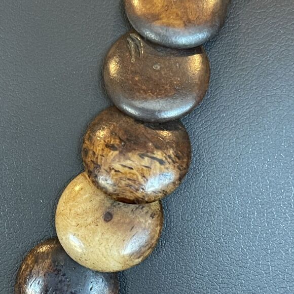 Vintage Wooden Beaded Necklace Shades Of Brown Overlapping Disc Graduated 18" - Picture 3 of 7
